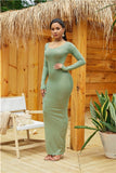 Colorful Long Sleeve O Neck Stretchy Long Dress 2021 Spring Autumn Women Solid Casual Elegant Robe Bodycon Maxi Dresses Vestidos