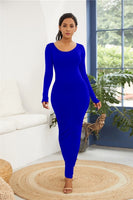 Colorful Long Sleeve O Neck Stretchy Long Dress 2021 Spring Autumn Women Solid Casual Elegant Robe Bodycon Maxi Dresses Vestidos
