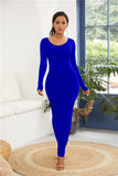 Colorful Long Sleeve O Neck Stretchy Long Dress 2021 Spring Autumn Women Solid Casual Elegant Robe Bodycon Maxi Dresses Vestidos