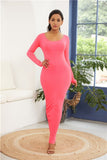 Colorful Long Sleeve O Neck Stretchy Long Dress 2021 Spring Autumn Women Solid Casual Elegant Robe Bodycon Maxi Dresses Vestidos