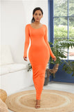 Colorful Long Sleeve O Neck Stretchy Long Dress 2021 Spring Autumn Women Solid Casual Elegant Robe Bodycon Maxi Dresses Vestidos