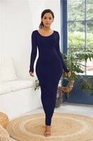 Colorful Long Sleeve O Neck Stretchy Long Dress 2021 Spring Autumn Women Solid Casual Elegant Robe Bodycon Maxi Dresses Vestidos