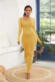Colorful Long Sleeve O Neck Stretchy Long Dress 2021 Spring Autumn Women Solid Casual Elegant Robe Bodycon Maxi Dresses Vestidos