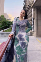 Colorful Long Sleeve O Neck Stretchy Long Dress 2021 Spring Autumn Women Solid Casual Elegant Robe Bodycon Maxi Dresses Vestidos