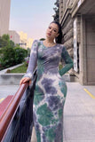 Colorful Long Sleeve O Neck Stretchy Long Dress 2021 Spring Autumn Women Solid Casual Elegant Robe Bodycon Maxi Dresses Vestidos