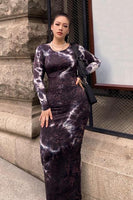 Colorful Long Sleeve O Neck Stretchy Long Dress 2021 Spring Autumn Women Solid Casual Elegant Robe Bodycon Maxi Dresses Vestidos
