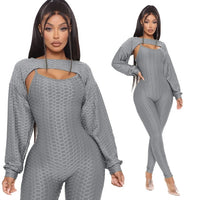Joggers Women Set Plus Size Clothing Crop Top Jumpsuit Two Peice Set Stretch Sport Hollow Backless Casual Playsuit Overalls