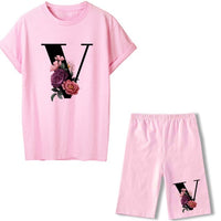 Women Two Piec Set Letter T Shirts And Shorts Set Summer Short Sleeve Tracksuit Joggers Biker Sports Suit Sexy Outfit For Female