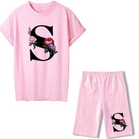 Women Two Piec Set Letter T Shirts And Shorts Set Summer Short Sleeve Tracksuit Joggers Biker Sports Suit Sexy Outfit For Female