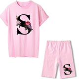 Women Two Piec Set Letter T Shirts And Shorts Set Summer Short Sleeve Tracksuit Joggers Biker Sports Suit Sexy Outfit For Female