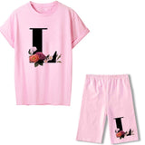 Women Two Piec Set Letter T Shirts And Shorts Set Summer Short Sleeve Tracksuit Joggers Biker Sports Suit Sexy Outfit For Female