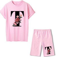 Women Two Piec Set Letter T Shirts And Shorts Set Summer Short Sleeve Tracksuit Joggers Biker Sports Suit Sexy Outfit For Female