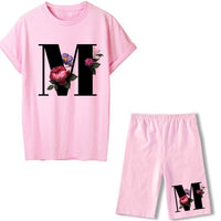 Women Two Piec Set Letter T Shirts And Shorts Set Summer Short Sleeve Tracksuit Joggers Biker Sports Suit Sexy Outfit For Female