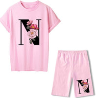 Women Two Piec Set Letter T Shirts And Shorts Set Summer Short Sleeve Tracksuit Joggers Biker Sports Suit Sexy Outfit For Female