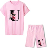 Women Two Piec Set Letter T Shirts And Shorts Set Summer Short Sleeve Tracksuit Joggers Biker Sports Suit Sexy Outfit For Female