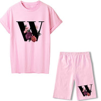 Women Two Piec Set Letter T Shirts And Shorts Set Summer Short Sleeve Tracksuit Joggers Biker Sports Suit Sexy Outfit For Female
