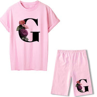 Women Two Piec Set Letter T Shirts And Shorts Set Summer Short Sleeve Tracksuit Joggers Biker Sports Suit Sexy Outfit For Female