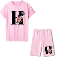 Women Two Piec Set Letter T Shirts And Shorts Set Summer Short Sleeve Tracksuit Joggers Biker Sports Suit Sexy Outfit For Female