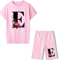 Women Two Piec Set Letter T Shirts And Shorts Set Summer Short Sleeve Tracksuit Joggers Biker Sports Suit Sexy Outfit For Female