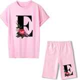 Women Two Piec Set Letter T Shirts And Shorts Set Summer Short Sleeve Tracksuit Joggers Biker Sports Suit Sexy Outfit For Female