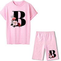 Women Two Piec Set Letter T Shirts And Shorts Set Summer Short Sleeve Tracksuit Joggers Biker Sports Suit Sexy Outfit For Female