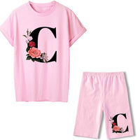 Women Two Piec Set Letter T Shirts And Shorts Set Summer Short Sleeve Tracksuit Joggers Biker Sports Suit Sexy Outfit For Female