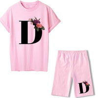 Women Two Piec Set Letter T Shirts And Shorts Set Summer Short Sleeve Tracksuit Joggers Biker Sports Suit Sexy Outfit For Female