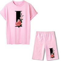 Women Two Piec Set Letter T Shirts And Shorts Set Summer Short Sleeve Tracksuit Joggers Biker Sports Suit Sexy Outfit For Female
