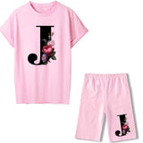 Women Two Piec Set Letter T Shirts And Shorts Set Summer Short Sleeve Tracksuit Joggers Biker Sports Suit Sexy Outfit For Female