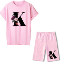 Women Two Piec Set Letter T Shirts And Shorts Set Summer Short Sleeve Tracksuit Joggers Biker Sports Suit Sexy Outfit For Female