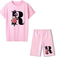 Women Two Piec Set Letter T Shirts And Shorts Set Summer Short Sleeve Tracksuit Joggers Biker Sports Suit Sexy Outfit For Female