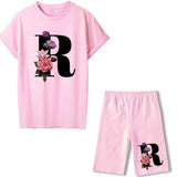Women Two Piec Set Letter T Shirts And Shorts Set Summer Short Sleeve Tracksuit Joggers Biker Sports Suit Sexy Outfit For Female