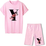 Women Two Piec Set Letter T Shirts And Shorts Set Summer Short Sleeve Tracksuit Joggers Biker Sports Suit Sexy Outfit For Female