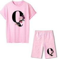 Women Two Piec Set Letter T Shirts And Shorts Set Summer Short Sleeve Tracksuit Joggers Biker Sports Suit Sexy Outfit For Female