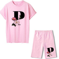 Women Two Piec Set Letter T Shirts And Shorts Set Summer Short Sleeve Tracksuit Joggers Biker Sports Suit Sexy Outfit For Female