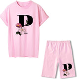 Women Two Piec Set Letter T Shirts And Shorts Set Summer Short Sleeve Tracksuit Joggers Biker Sports Suit Sexy Outfit For Female
