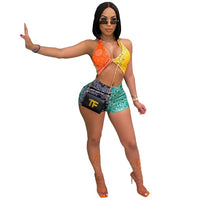 Sexy Bandana Print Two Piece Set Women Summer Halter Crop Top and Biker Shorts Clubwear Outfits Matching Sets Sporty Tracksuitit