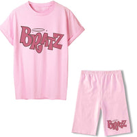 Summer Two Piece Set Bratz T Shirts And Shorts Women Suit Short Sleeve O-neck Casual Joggers Biker Pants Sexy Outfit For Female