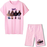 Summer Two Piece Set Bratz T Shirts And Shorts Women Suit Short Sleeve O-neck Casual Joggers Biker Pants Sexy Outfit For Female