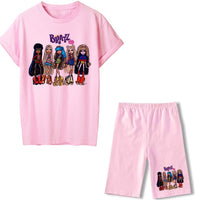 Summer Two Piece Set Bratz T Shirts And Shorts Women Suit Short Sleeve O-neck Casual Joggers Biker Pants Sexy Outfit For Female
