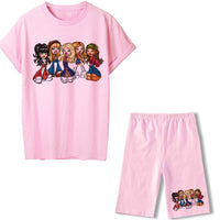 Summer Two Piece Set Bratz T Shirts And Shorts Women Suit Short Sleeve O-neck Casual Joggers Biker Pants Sexy Outfit For Female