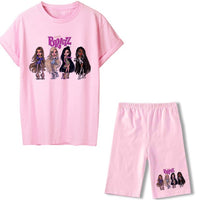Summer Two Piece Set Bratz T Shirts And Shorts Women Suit Short Sleeve O-neck Casual Joggers Biker Pants Sexy Outfit For Female