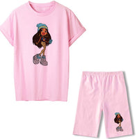 Summer Two Piece Set Bratz T Shirts And Shorts Women Suit Short Sleeve O-neck Casual Joggers Biker Pants Sexy Outfit For Female