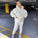 Solid Casual Hoodies Two Piece Sets Women Autumn Winter 2020 Loose Pullover Sweatshirt+Drawstring Sweatpants Matching Outfits