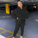 Solid Casual Hoodies Two Piece Sets Women Autumn Winter 2020 Loose Pullover Sweatshirt+Drawstring Sweatpants Matching Outfits