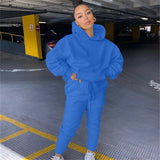 Solid Casual Hoodies Two Piece Sets Women Autumn Winter 2020 Loose Pullover Sweatshirt+Drawstring Sweatpants Matching Outfits