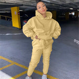 Solid Casual Hoodies Two Piece Sets Women Autumn Winter 2020 Loose Pullover Sweatshirt+Drawstring Sweatpants Matching Outfits