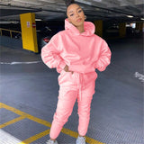 Solid Casual Hoodies Two Piece Sets Women Autumn Winter 2020 Loose Pullover Sweatshirt+Drawstring Sweatpants Matching Outfits