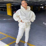 Solid Casual Hoodies Two Piece Sets Women Autumn Winter 2020 Loose Pullover Sweatshirt+Drawstring Sweatpants Matching Outfits