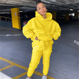 Solid Casual Hoodies Two Piece Sets Women Autumn Winter 2020 Loose Pullover Sweatshirt+Drawstring Sweatpants Matching Outfits